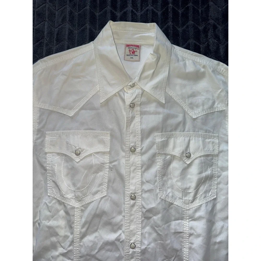 True Religion Men's White Western Pearl Snap Shirt Size 2XL‎